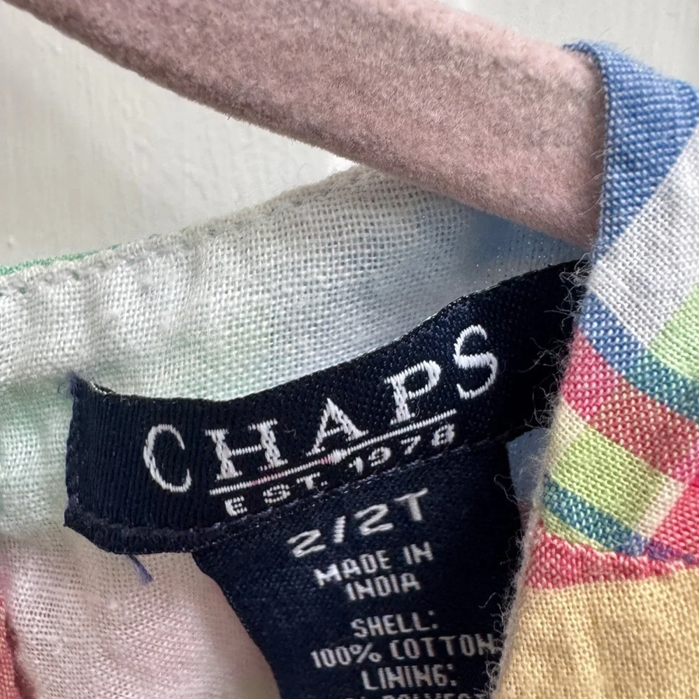 Chaps 2T Girls Plaid Multicolor Short Sleeve Flutter Dress